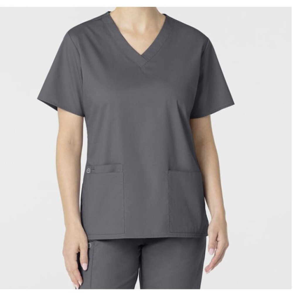 Wonderwink Wonder Work V Neck Short Sleeve Stretch Comfort Gray Scrub Top